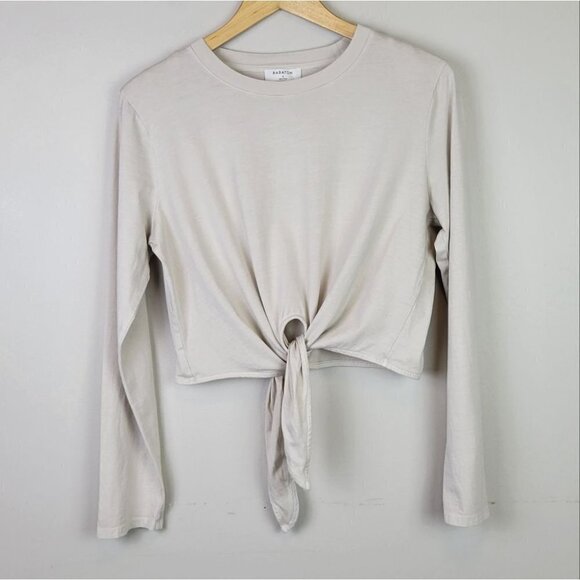 Aritzia Babaton Headline Long Sleeve Tie Front Cotton Beige S - Picture 11 of 11